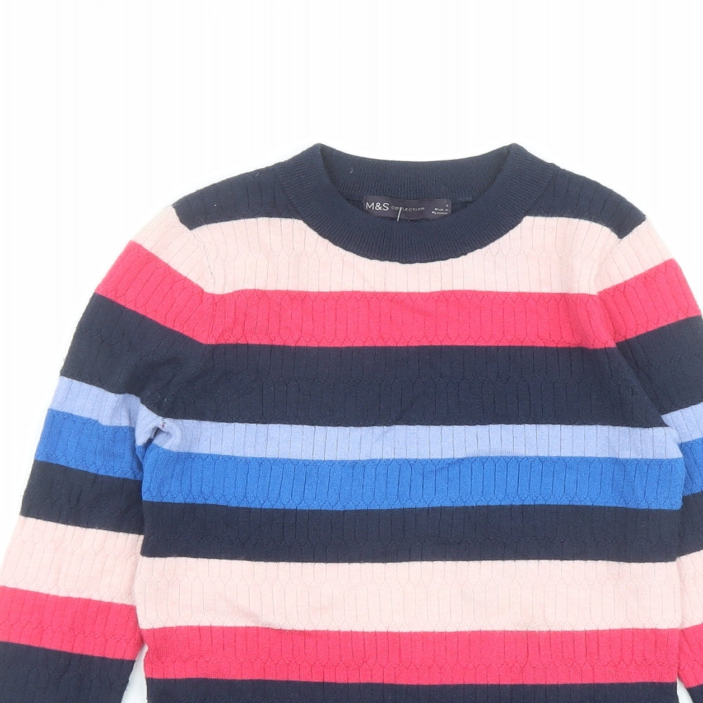 Marks and Spencer Womens Multicoloured Mock Neck Striped Viscose Pullover Jumper Size 6