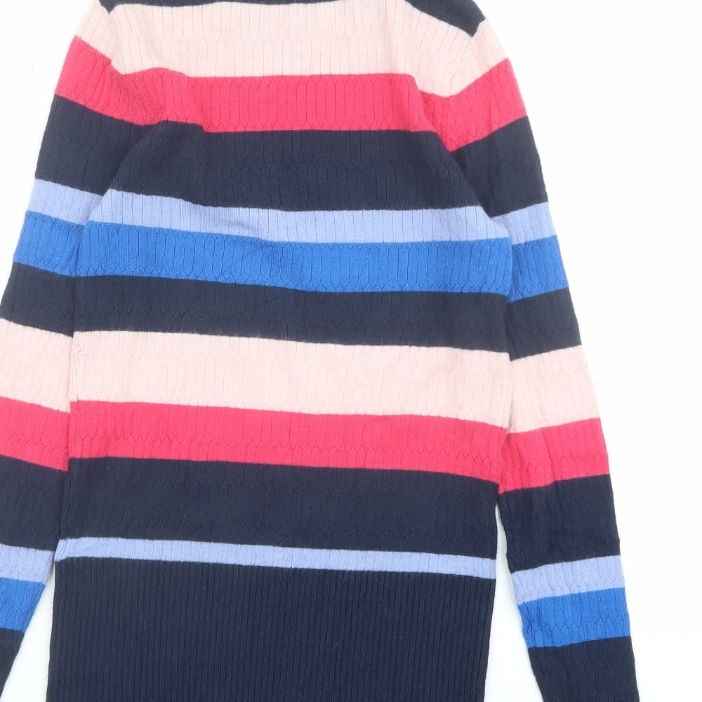 Marks and Spencer Womens Multicoloured Mock Neck Striped Viscose Pullover Jumper Size 6