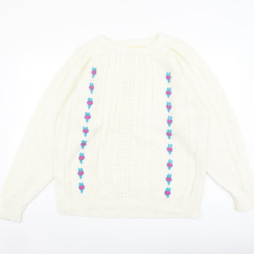Michelle Zimon Womens Ivory Round Neck Acrylic Pullover Jumper Size 14