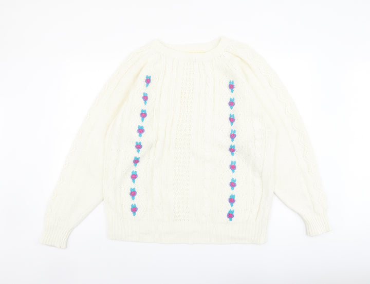 Michelle Zimon Womens Ivory Round Neck Acrylic Pullover Jumper Size 14