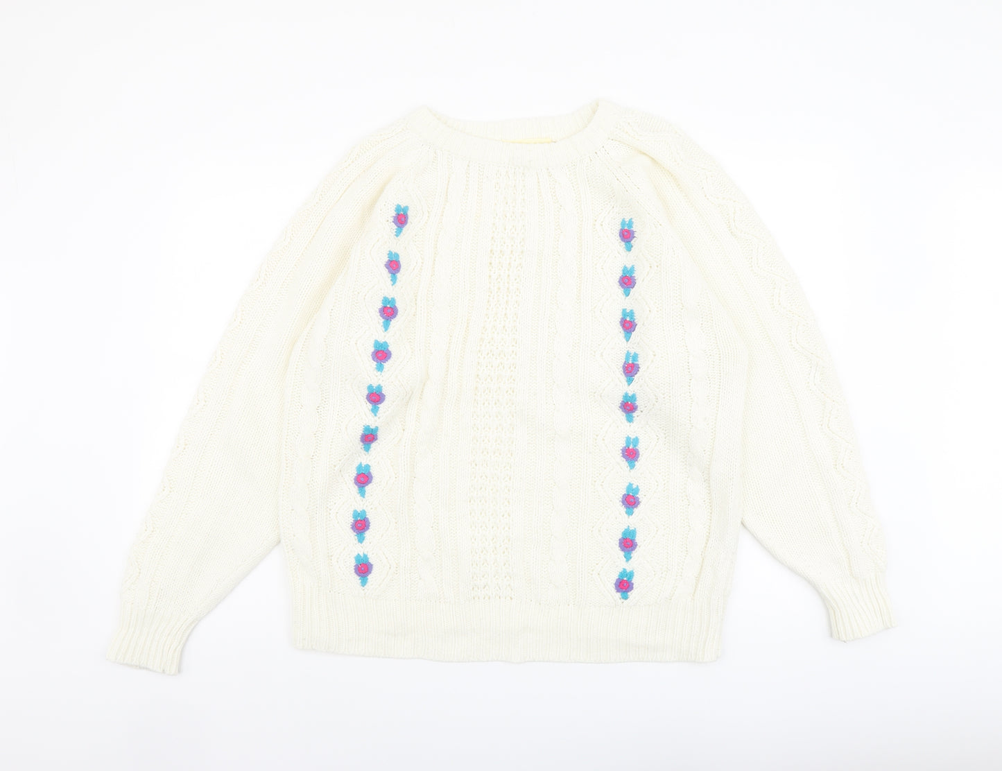 Michelle Zimon Womens Ivory Round Neck Acrylic Pullover Jumper Size 14