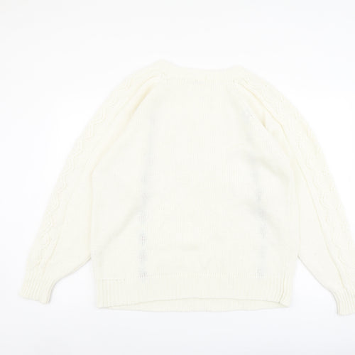Michelle Zimon Womens Ivory Round Neck Acrylic Pullover Jumper Size 14