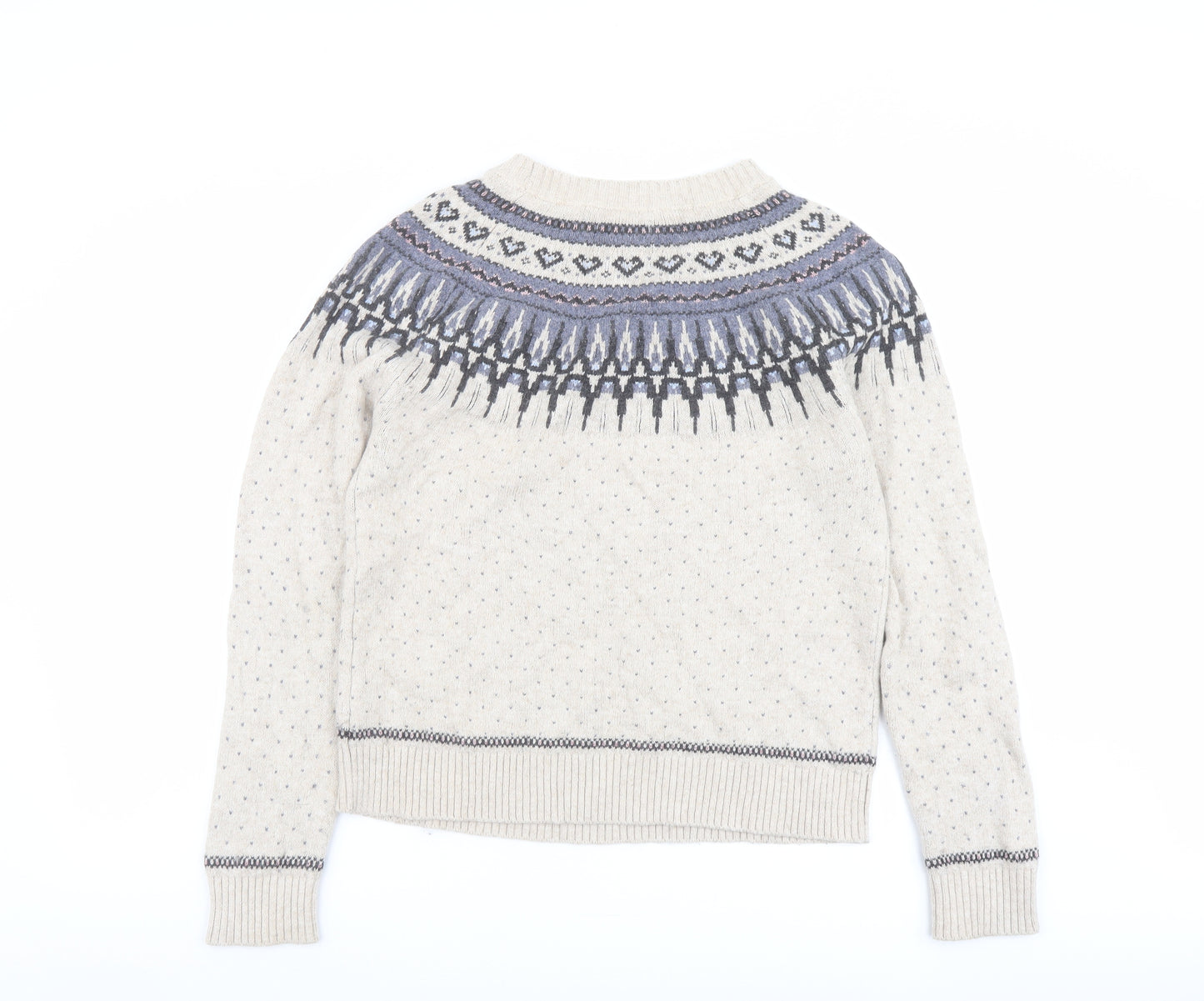 Fat Face Womens Beige Round Neck Fair Isle Cotton Pullover Jumper Size 12