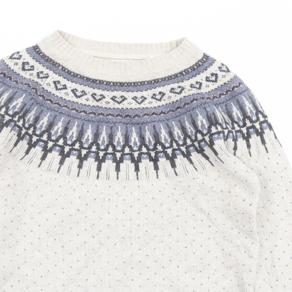 Fat Face Womens Beige Round Neck Fair Isle Cotton Pullover Jumper Size 12