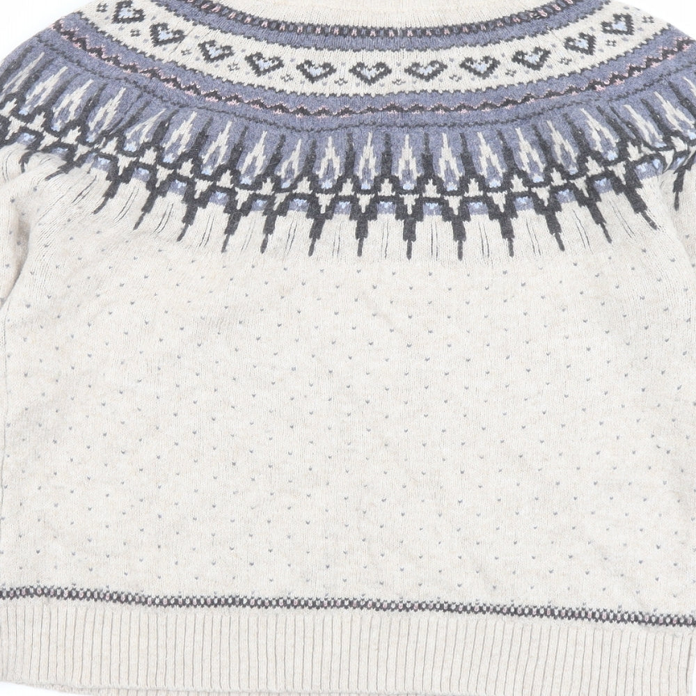 Fat Face Womens Beige Round Neck Fair Isle Cotton Pullover Jumper Size 12