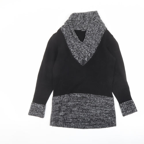 Romamn Womens Black V-Neck Acrylic Pullover Jumper Size 10