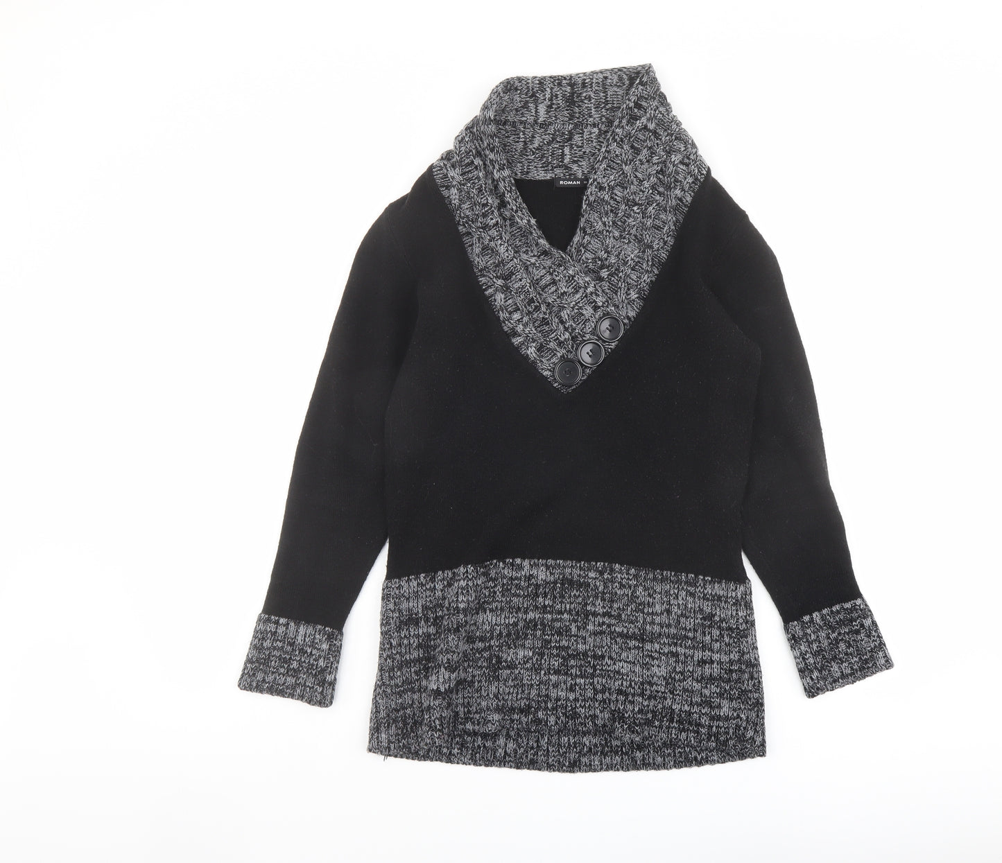 Romamn Womens Black V-Neck Acrylic Pullover Jumper Size 10