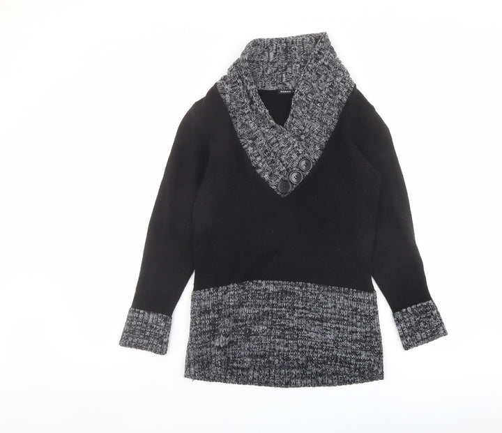 Romamn Womens Black V-Neck Acrylic Pullover Jumper Size 10