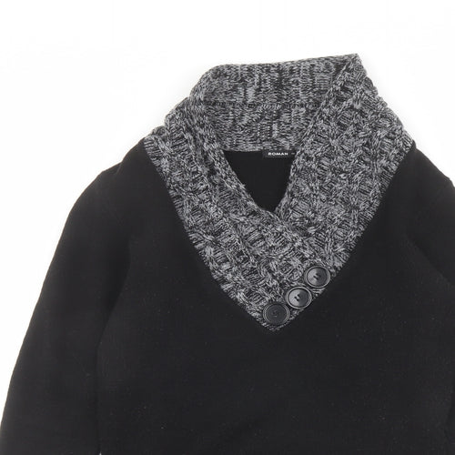 Romamn Womens Black V-Neck Acrylic Pullover Jumper Size 10