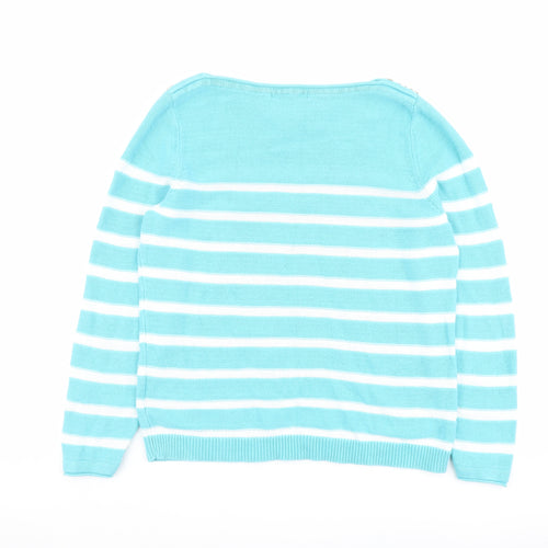 Bonmarché Womens Blue Boat Neck Striped Cotton Pullover Jumper Size M