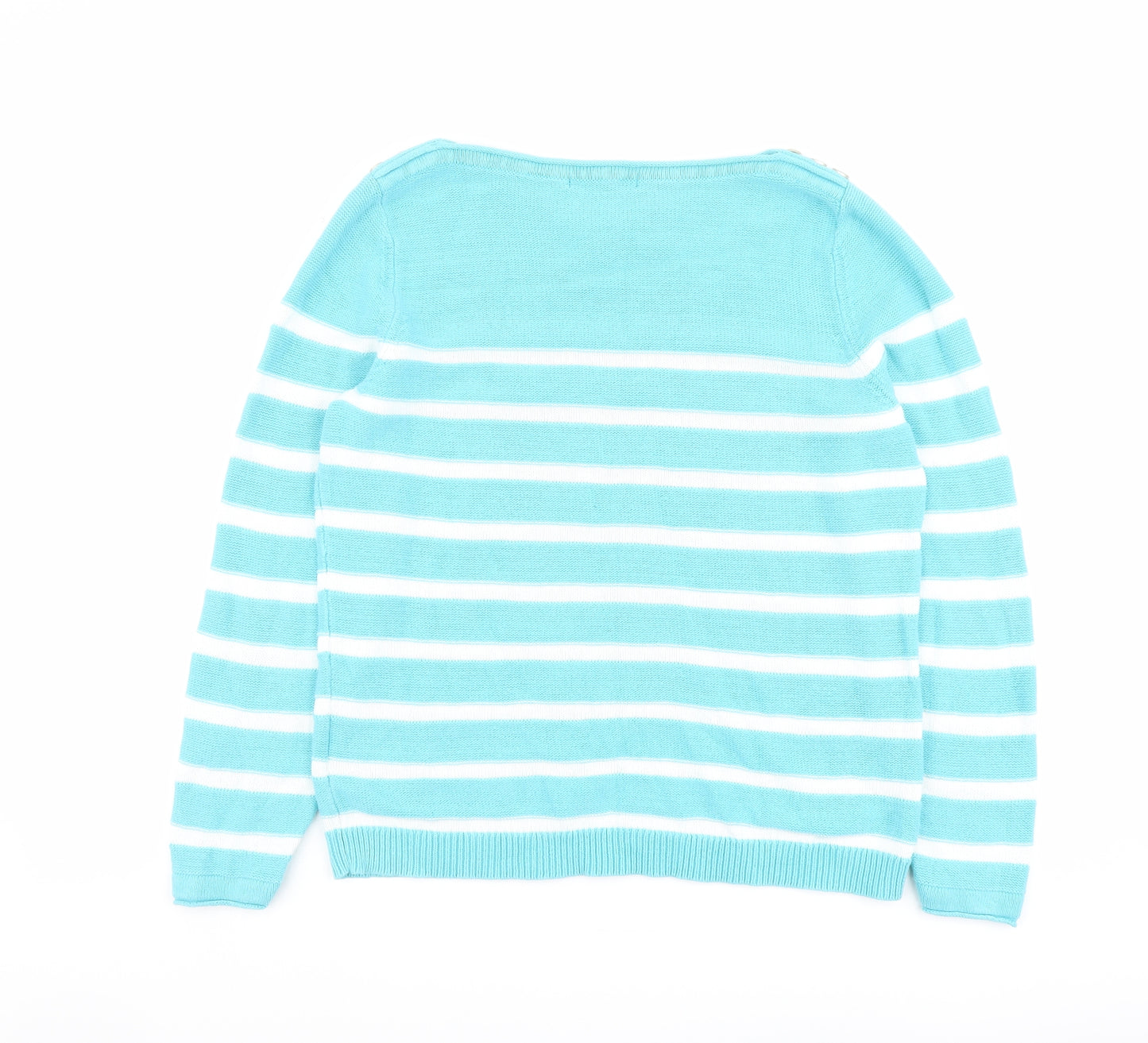 Bonmarché Womens Blue Boat Neck Striped Cotton Pullover Jumper Size M