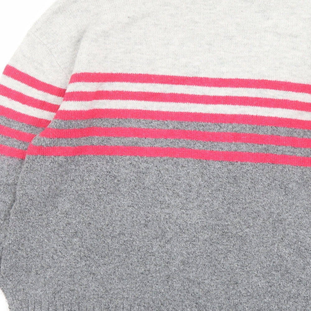 Marks and Spencer Womens Grey Crew Neck Striped Acrylic Pullover Jumper Size M