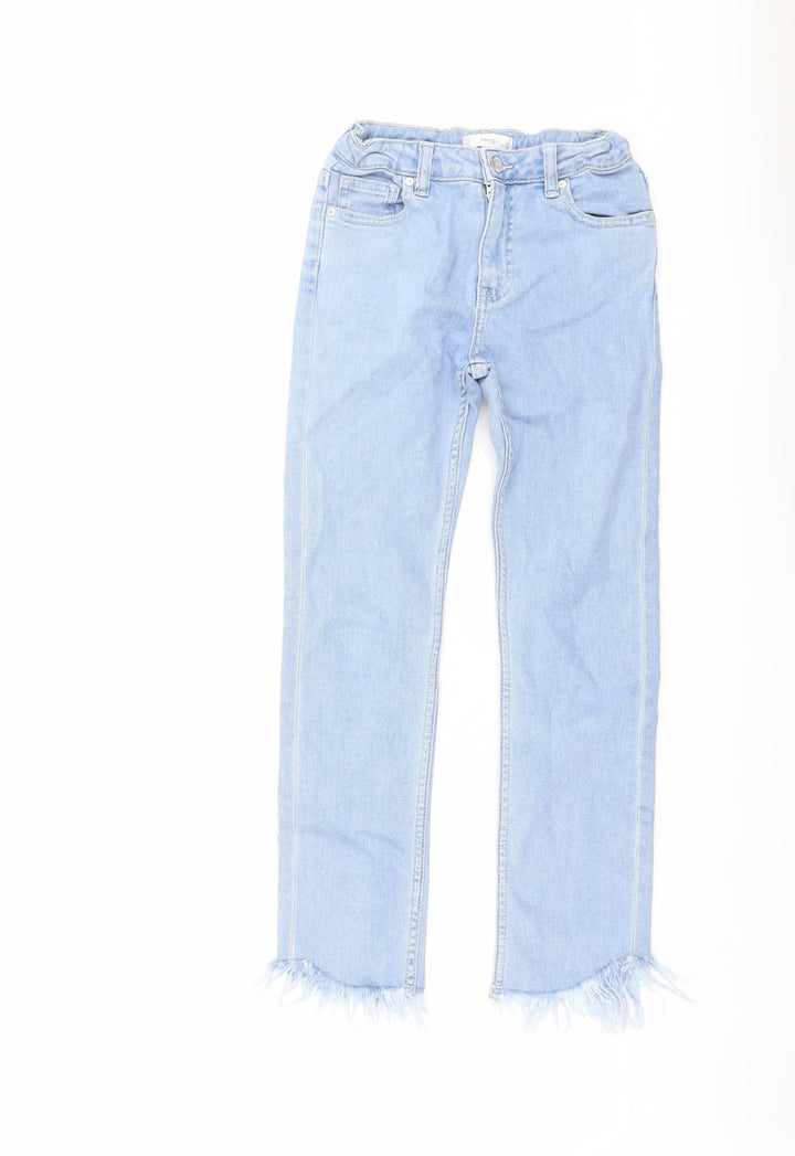 Mango Girls Blue Cotton Straight Jeans Size 10 Years Regular Button