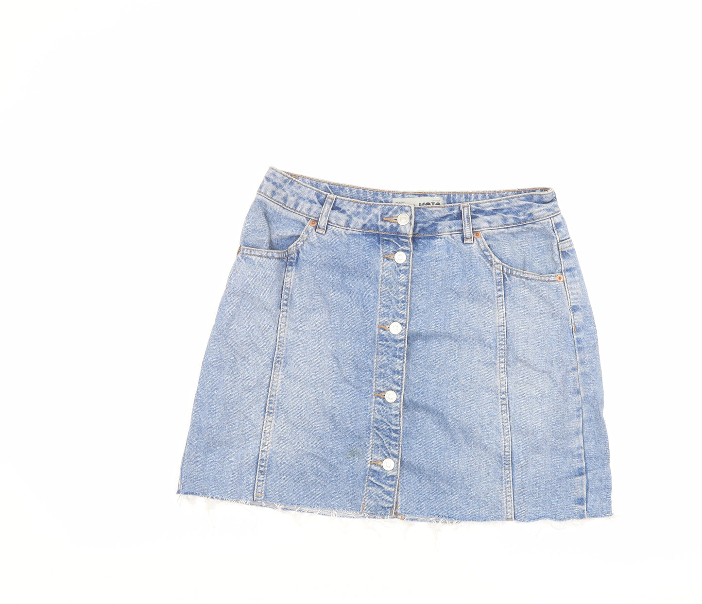 Topshop Womens Blue Cotton A-Line Skirt Size 14 Button