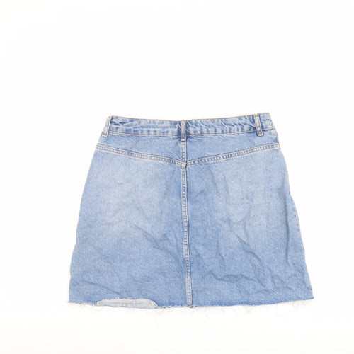 Topshop Womens Blue Cotton A-Line Skirt Size 14 Button