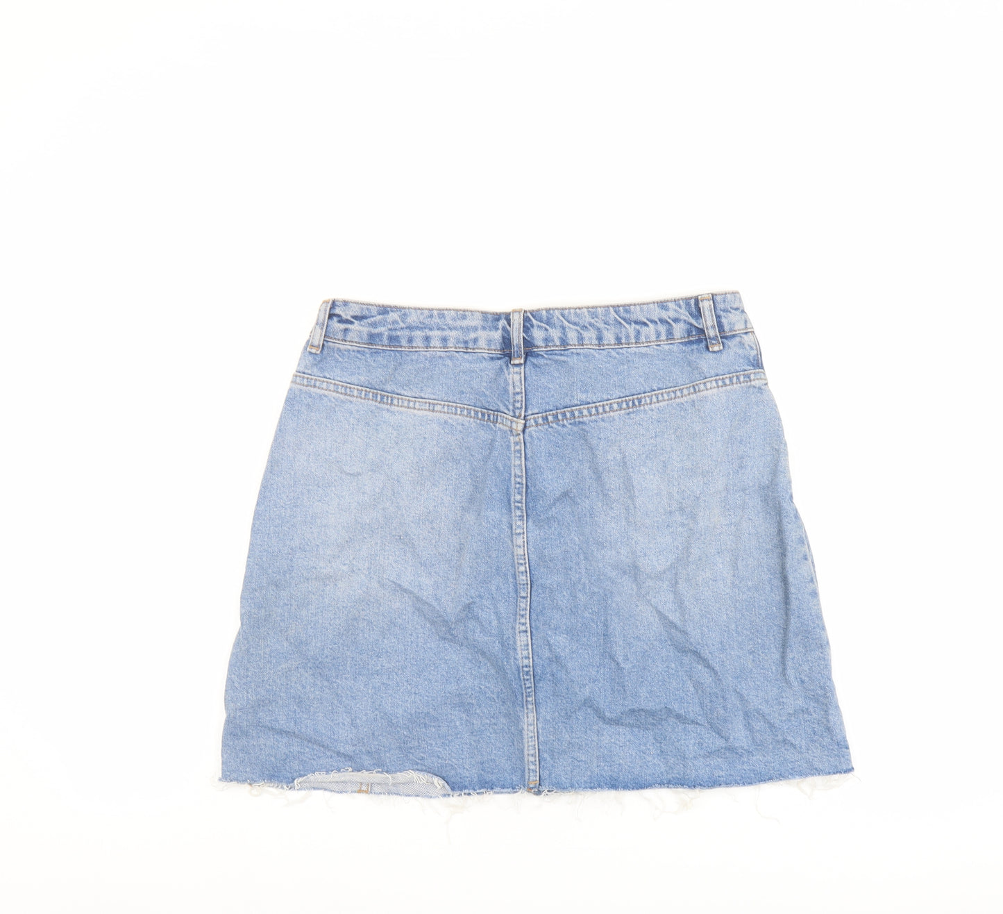 Topshop Womens Blue Cotton A-Line Skirt Size 14 Button