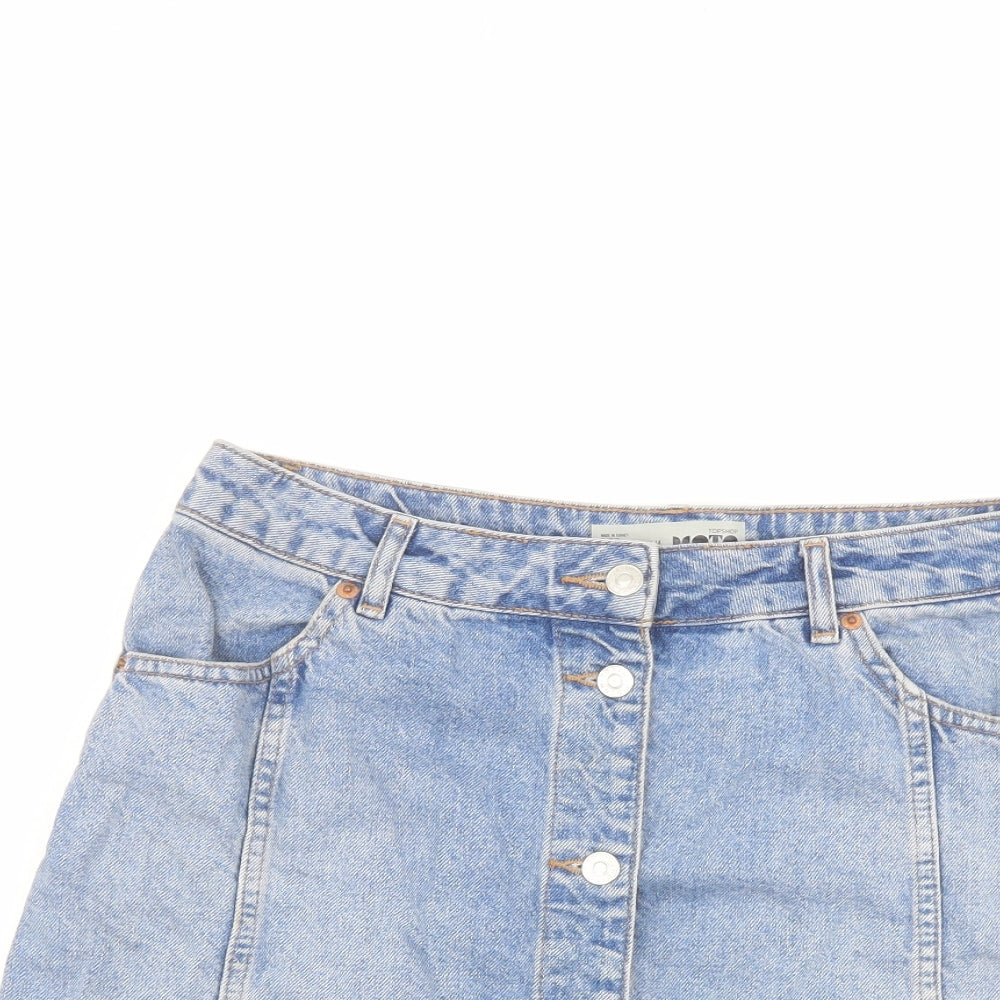 Topshop Womens Blue Cotton A-Line Skirt Size 14 Button
