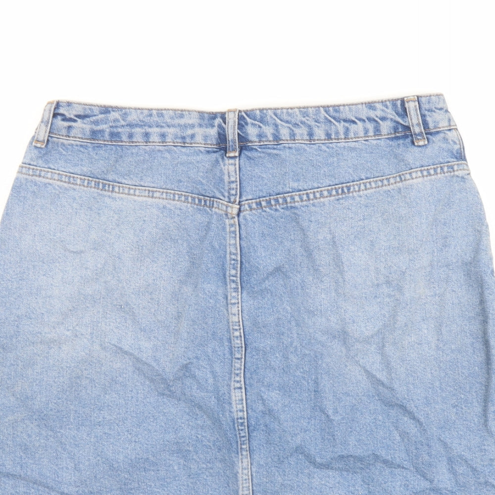 Topshop Womens Blue Cotton A-Line Skirt Size 14 Button