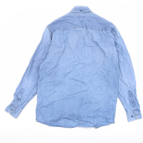 Lee Mens Blue Cotton Button-Up Size 15 Collared Button