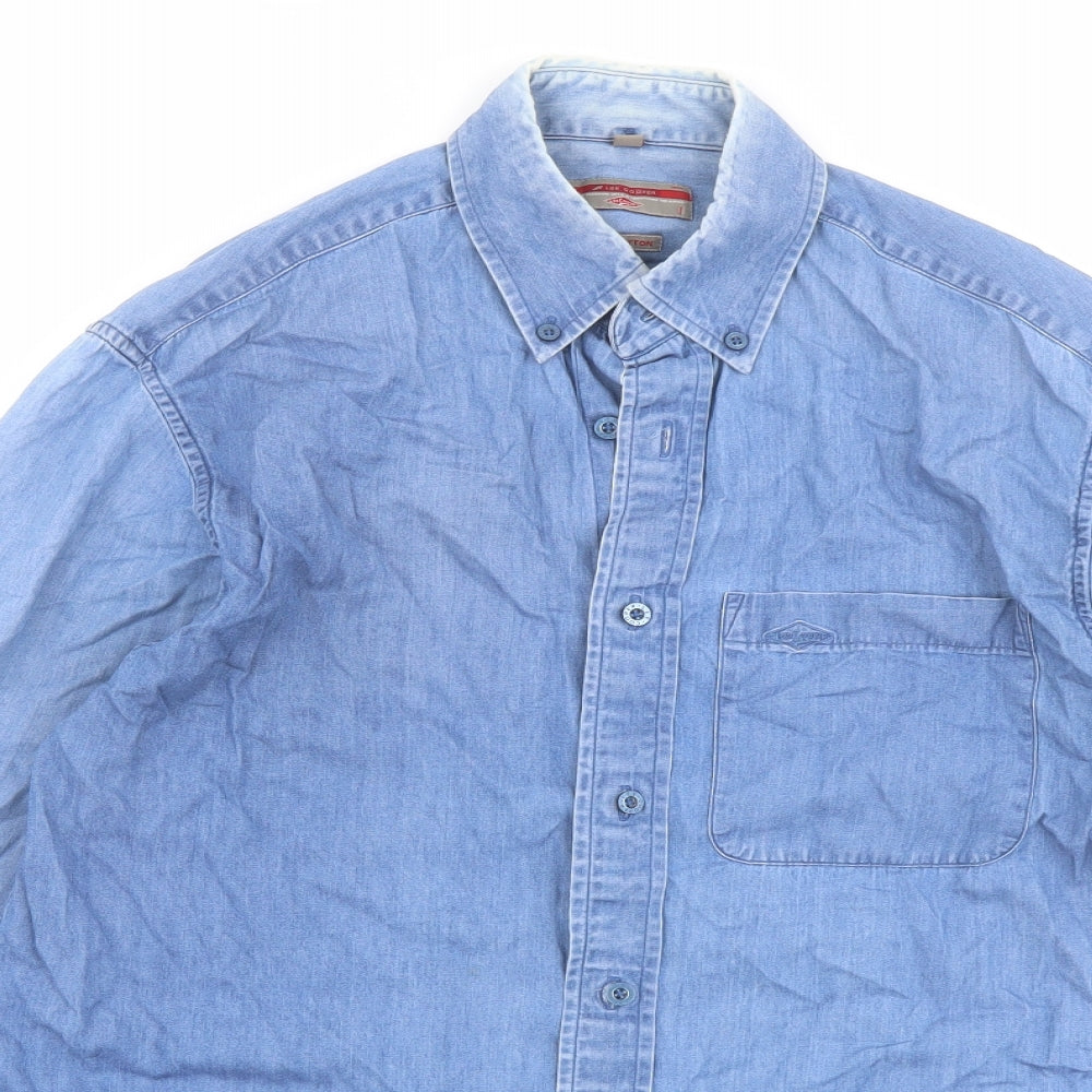Lee Mens Blue Cotton Button-Up Size 15 Collared Button