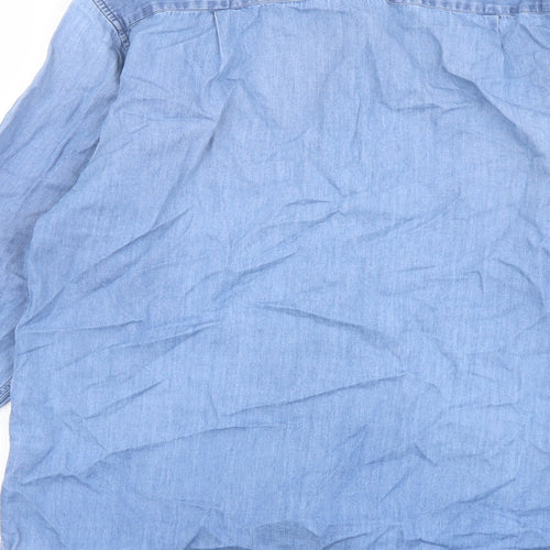 Lee Mens Blue Cotton Button-Up Size 15 Collared Button