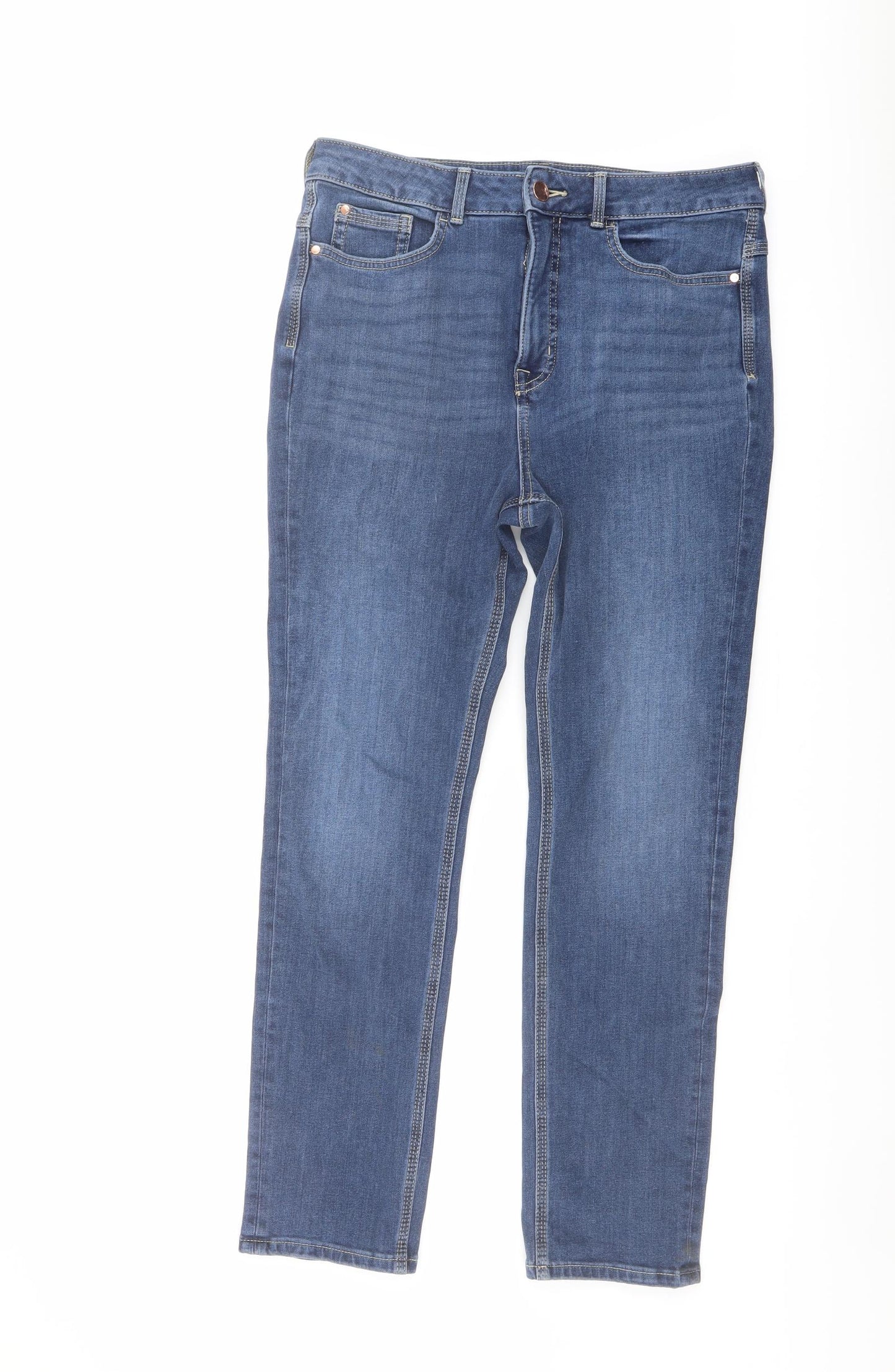 Marks and Spencer Womens Blue Cotton Straight Jeans Size 12 L27 in Regular Button