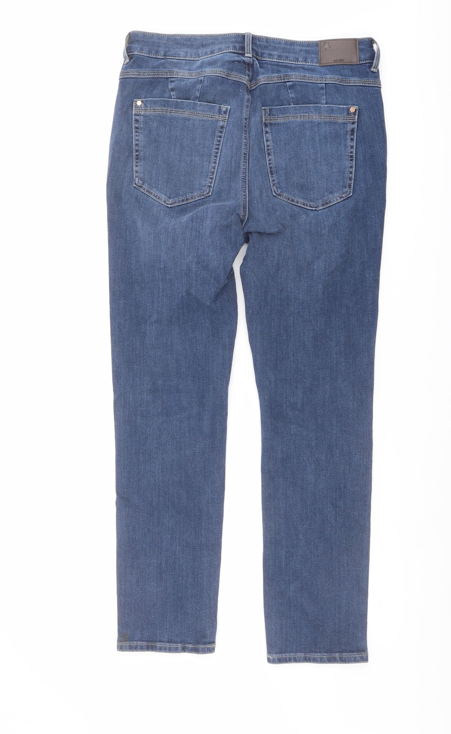 Marks and Spencer Womens Blue Cotton Straight Jeans Size 12 L27 in Regular Button