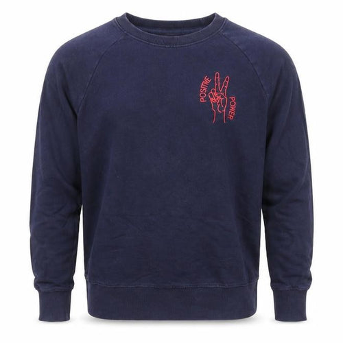 Earth Positive Mens Blue Cotton Pullover Sweatshirt Size S - Embroidered Peace Sign Positive Power