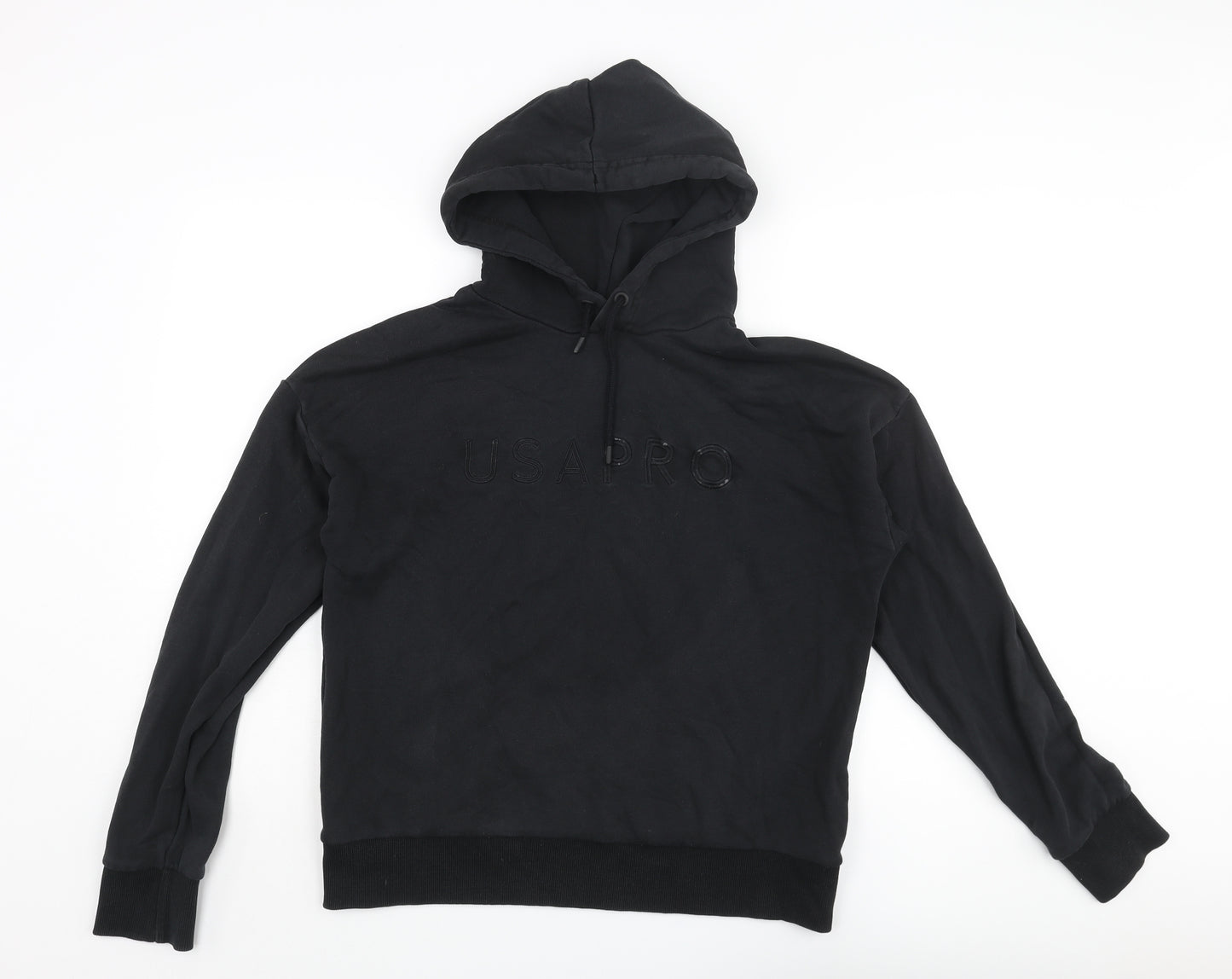 USA Pro Womens Black Polyester Pullover Hoodie Size 16 Pullover - Embroidered Logo