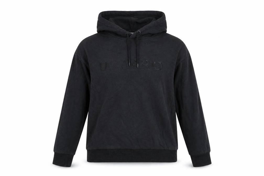 Front view of USA Pro women’s black polyester pullover hoodie, size UK 16, pullover - embroidered logo