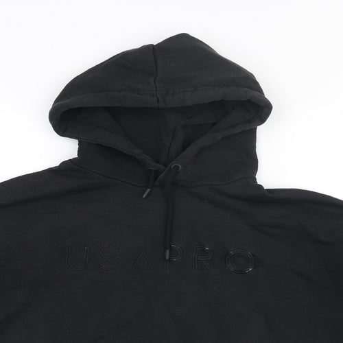 USA Pro Womens Black Polyester Pullover Hoodie Size 16 Pullover - Embroidered Logo