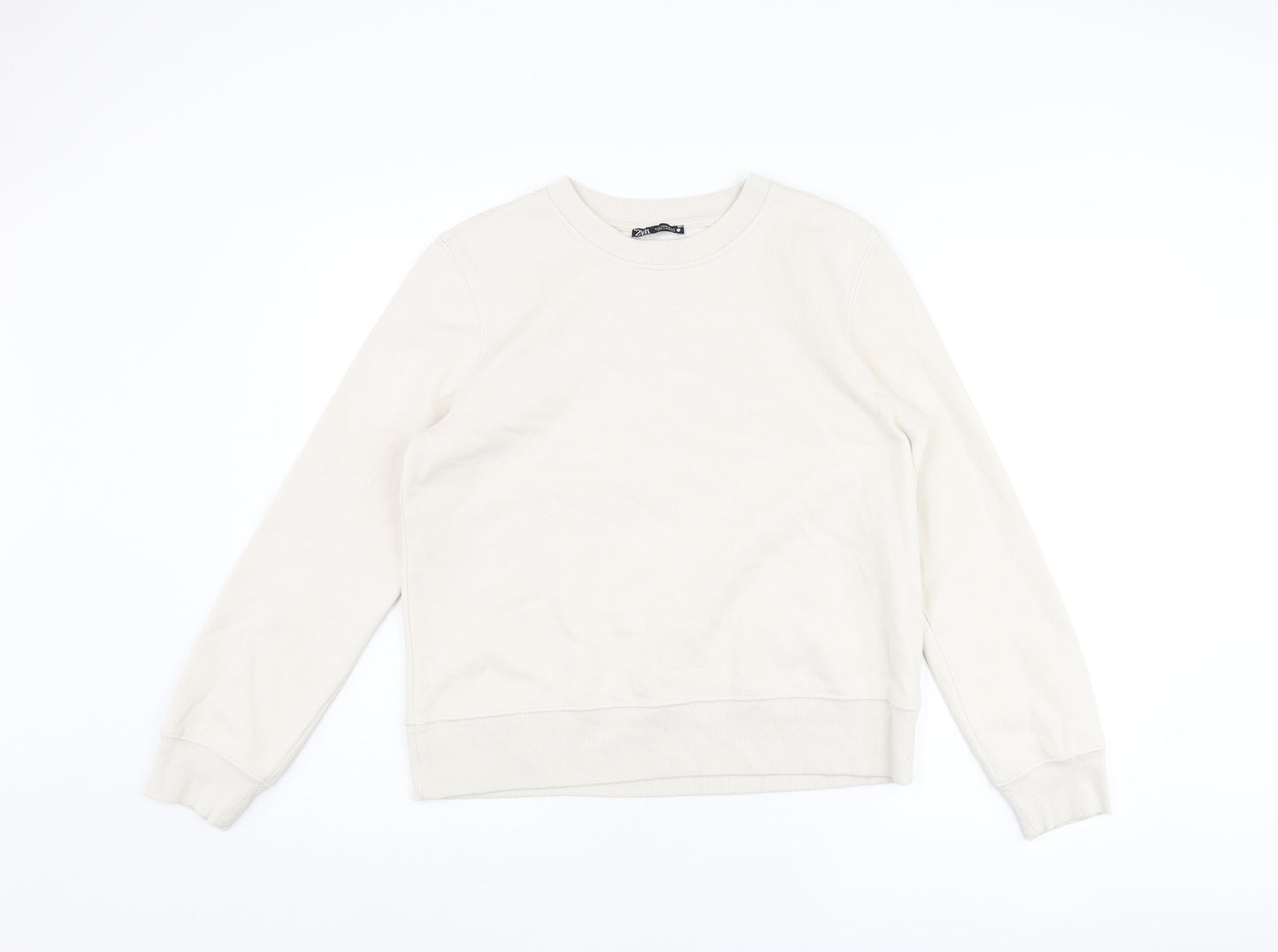 Zara Womens Beige Cotton Pullover Sweatshirt Size M Pullover