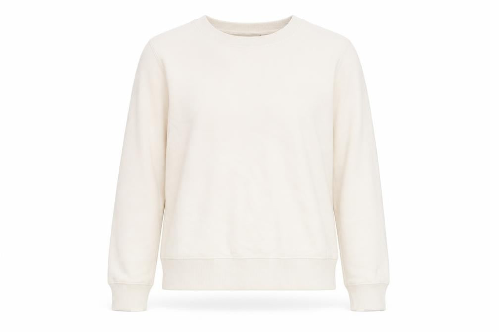 Front view of Zara women’s beige cotton pullover sweatshirt, size M, pullover