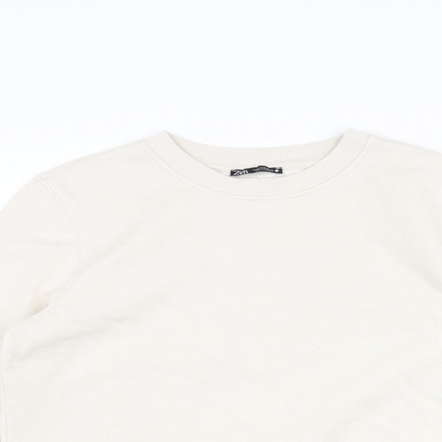 Zara Womens Beige Cotton Pullover Sweatshirt Size M Pullover