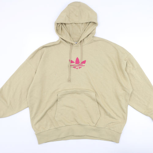 adidas Womens Beige Cotton Pullover Hoodie Size 12 Pullover - Logo Oversized