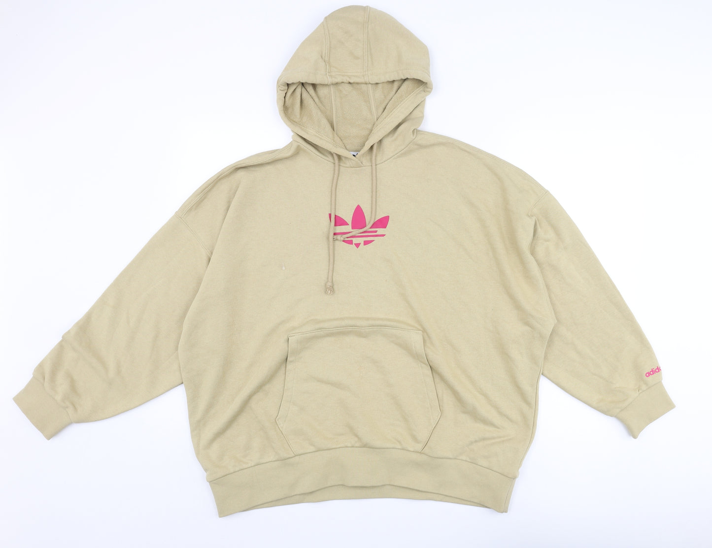 adidas Womens Beige Cotton Pullover Hoodie Size 12 Pullover - Logo Oversized