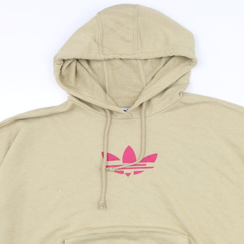 adidas Womens Beige Cotton Pullover Hoodie Size 12 Pullover - Logo Oversized
