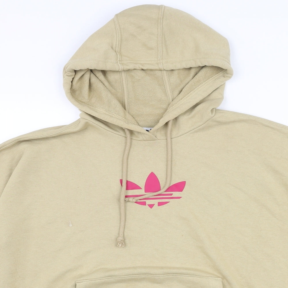 adidas Womens Beige Cotton Pullover Hoodie Size 12 Pullover - Logo Oversized