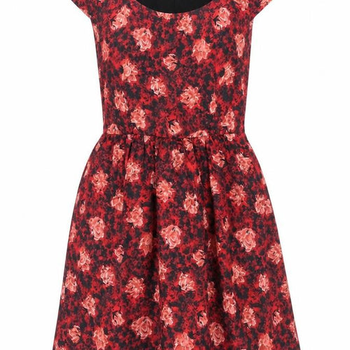 Amitié Womens Red Floral Viscose A-Line Size 10 Scoop Neck Zip