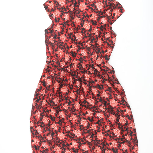 Amitié Womens Red Floral Viscose A-Line Size 10 Scoop Neck Zip