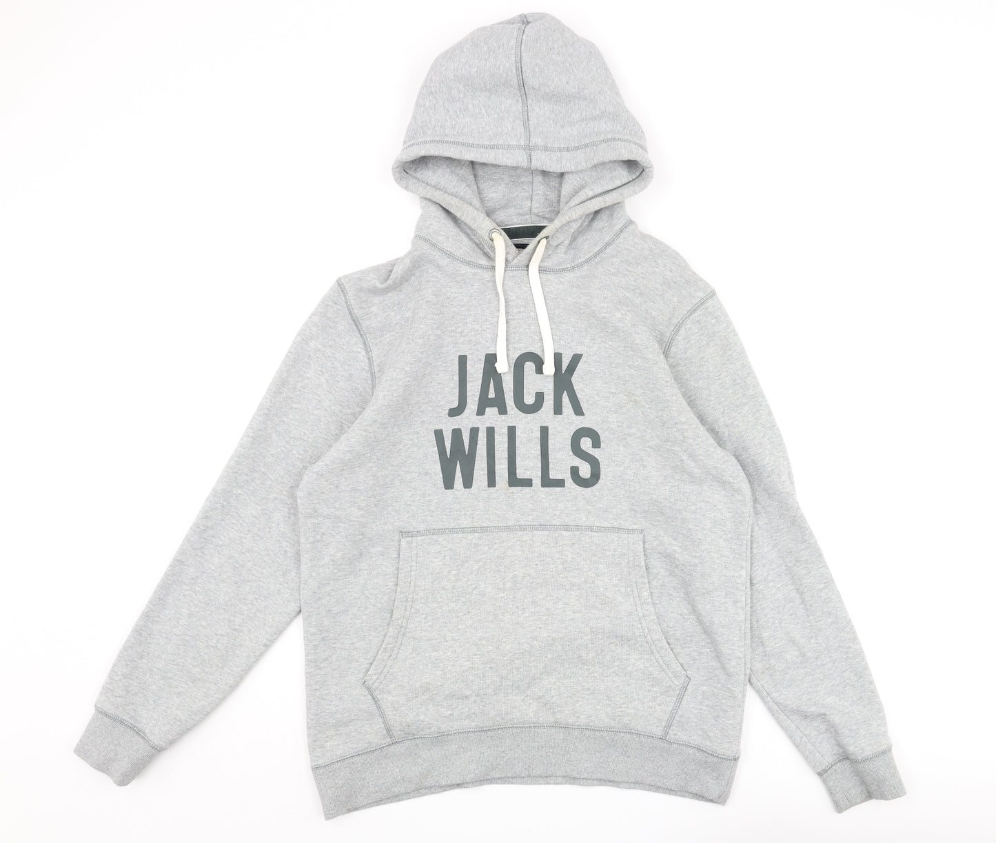 Jack Wills Mens Grey Cotton Pullover Hoodie Size M - Logo