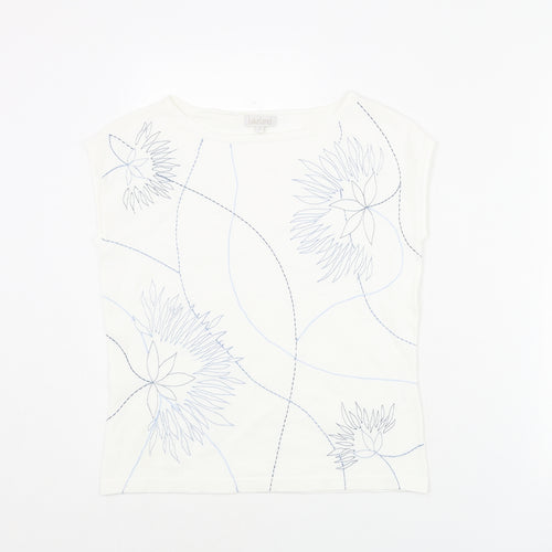 Lakeland Womens White Round Neck Viscose Vest Jumper Size 12 - Floral Embroidery
