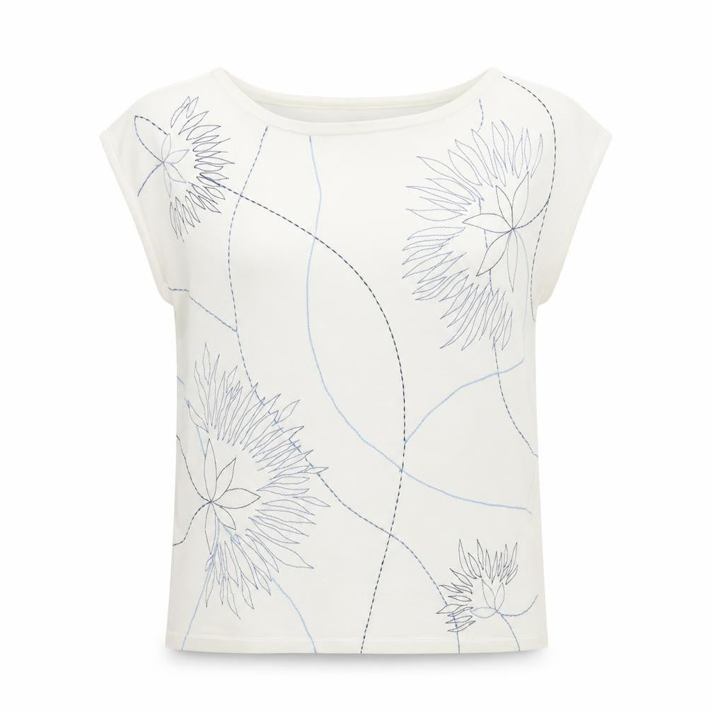Lakeland Womens White Round Neck Viscose Vest Jumper Size 12 - Floral Embroidery