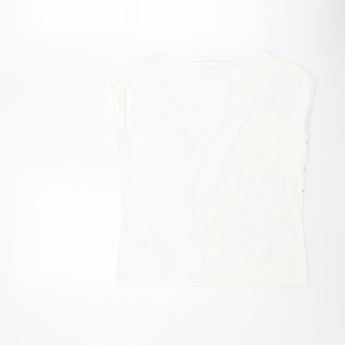 Lakeland Womens White Round Neck Viscose Vest Jumper Size 12 - Floral Embroidery