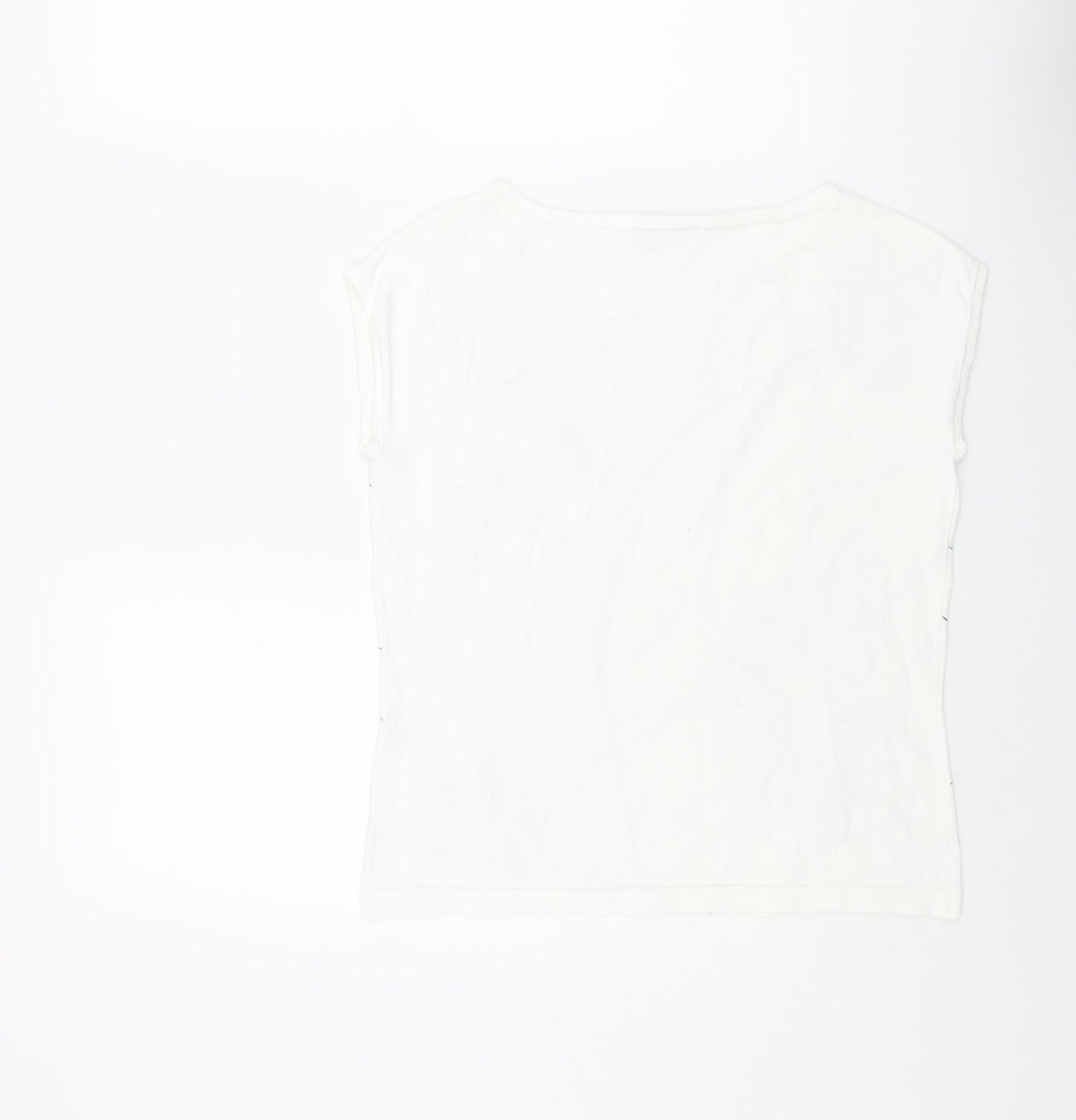 Lakeland Womens White Round Neck Viscose Vest Jumper Size 12 - Floral Embroidery