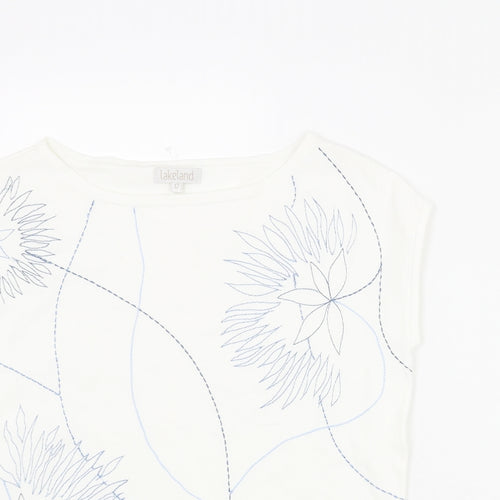 Lakeland Womens White Round Neck Viscose Vest Jumper Size 12 - Floral Embroidery