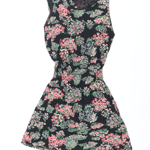 Topshop Womens Multicoloured Floral Cotton Mini Size 8 Round Neck Pullover - Bow
