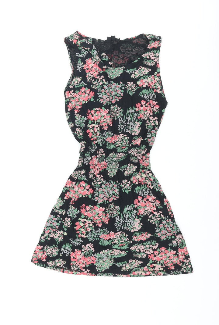 Topshop Womens Multicoloured Floral Cotton Mini Size 8 Round Neck Pullover - Bow