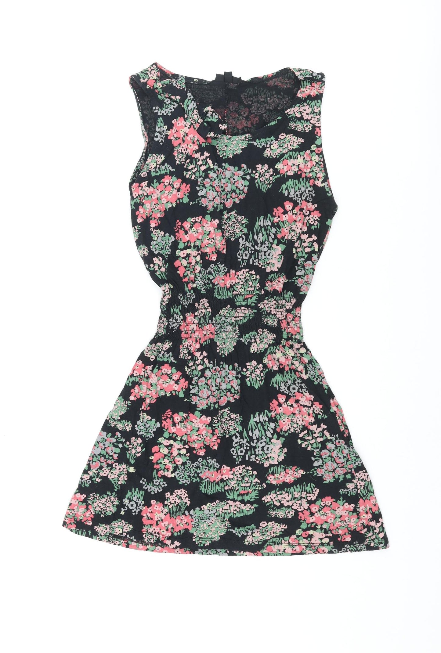 Topshop Womens Multicoloured Floral Cotton Mini Size 8 Round Neck Pullover - Bow