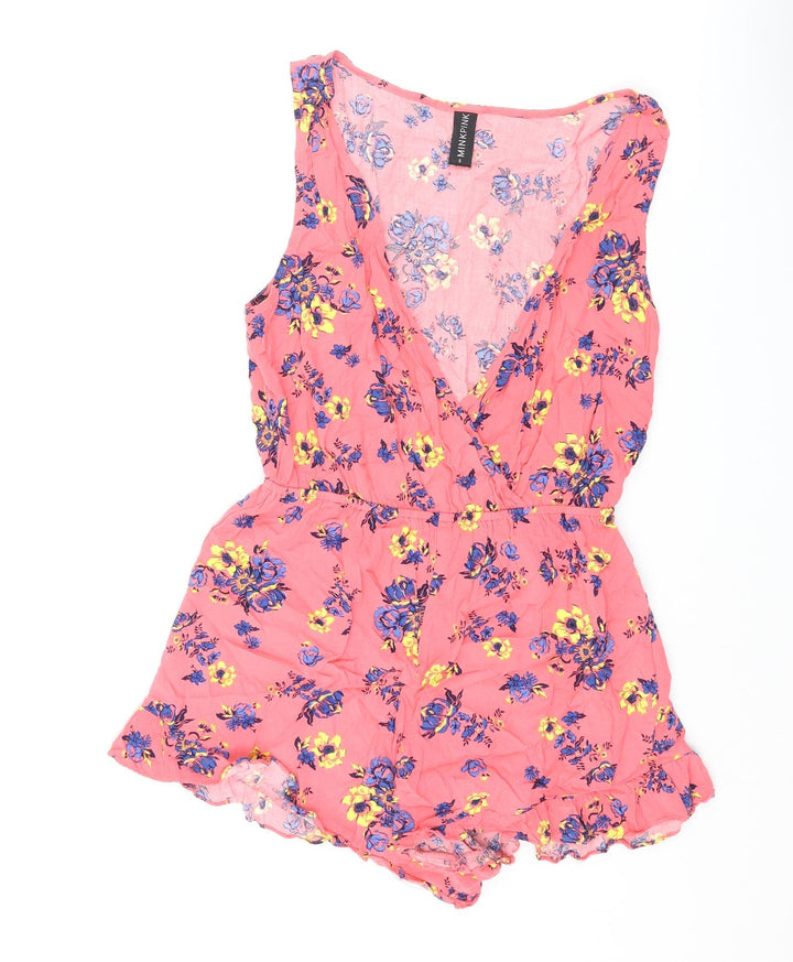 MINKPINK Womens Pink Geometric Vinyl Playsuit One-Piece Size S L3 in Pullover - Frill